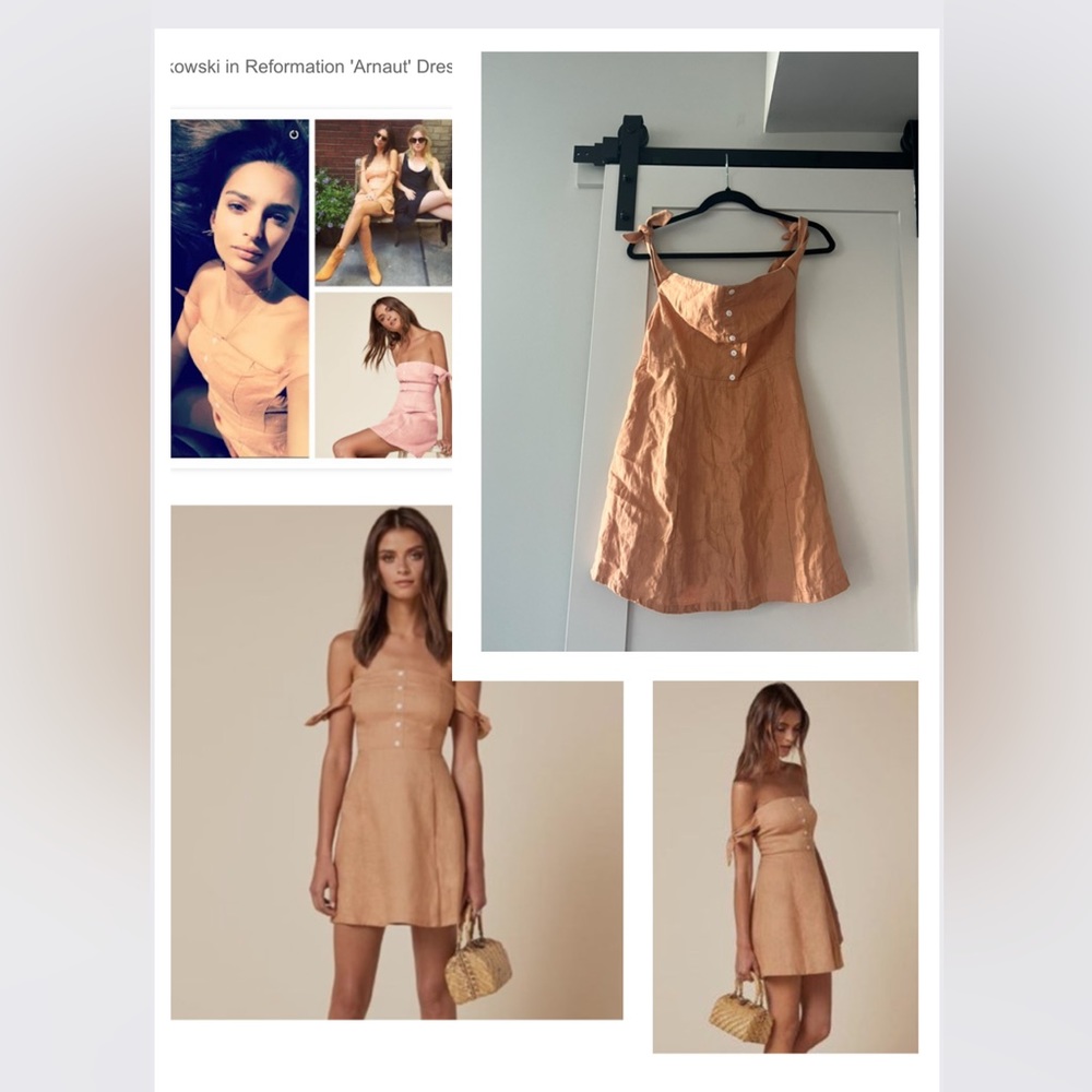 Reformation Arnaut Off-Shoulder Mini Dress Orange Linen Size 4 Emrata